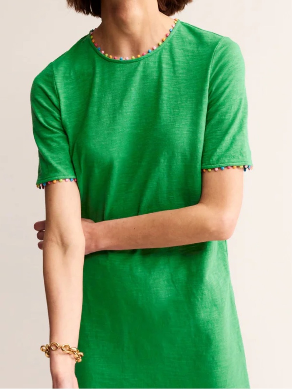 Boden Ali Pom Sleeve Dress Green Tambourine SZ 8 - Picture 6 of 6